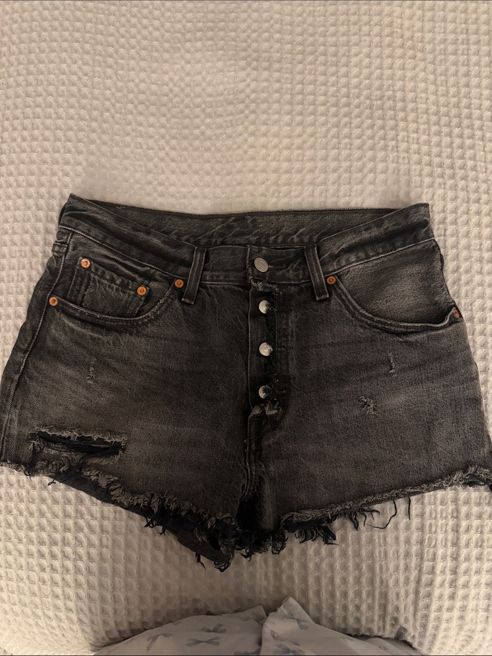Levi's Black Distressed Button-Front Denim Shorts
